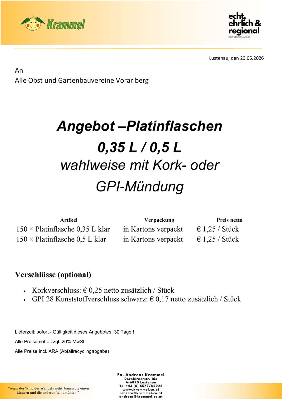Krammel - Kellereitechnik, Futtermittel, Getrnkehandel, Essigherstellung,  Glasbehlter, Mosterei in Lustenau